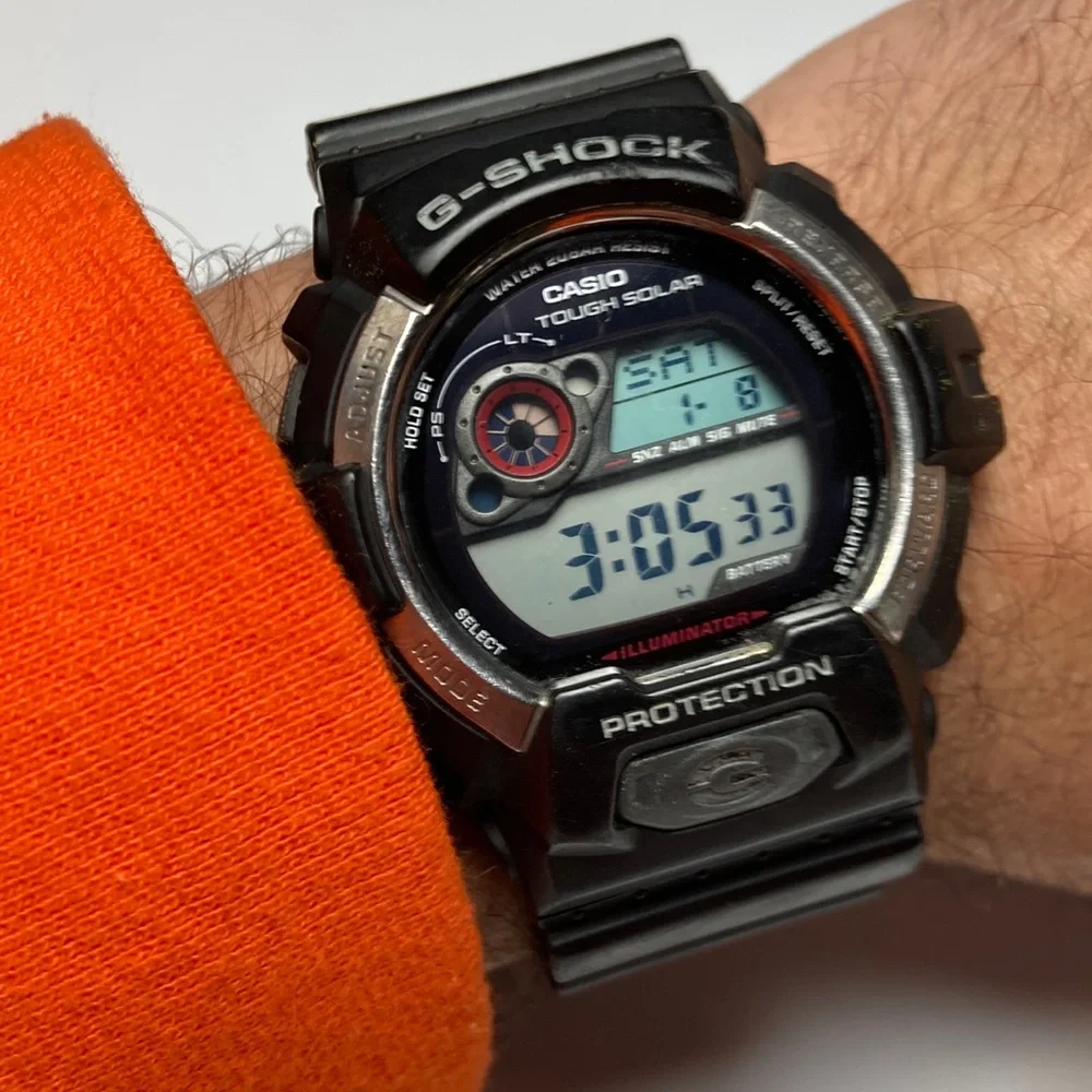 Casio Gshock GR-8900, tough solar, black watch, light works, new solar cell